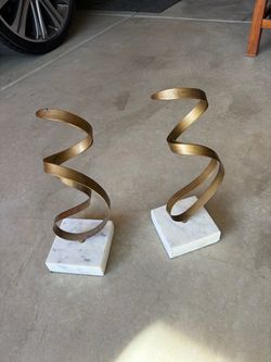 Gold Spiral Metal Sculpture on Marble Base – Set of 2