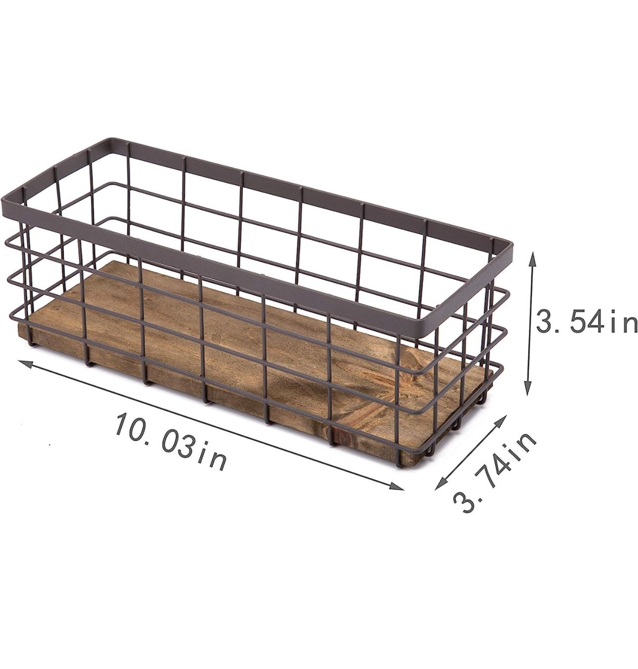 TIEYIPIN Small Metal Wire Storage Basket, Detachable Wood Base Storage Organizer Bin Basket for Kitchen Cabinets, Bathroom, Pantry, Garage, Laundry Ro