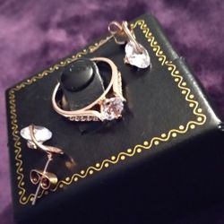 Rose Gold AAAAA CZ Combo Ring,Earrings