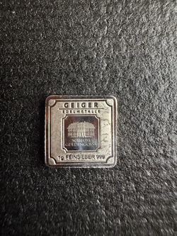 1 gram  Geiger Edelmetalle .999 fine silver bar raw
