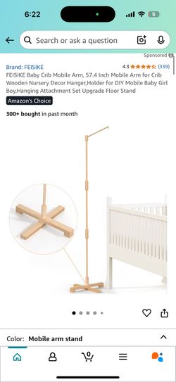 FEISIKE Baby Crib Mobile Arm, 57.4 Inch Mobile Arm for Crib Wooden Nursery Decor Hanger,Holder for DIY Mobile Baby Girl Boy,Hanging Attachment Set Upg