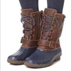 Sperry Top Sider Women's Saltwater Misty Rain Boot Sz 8.5 Brown Leather STS95908