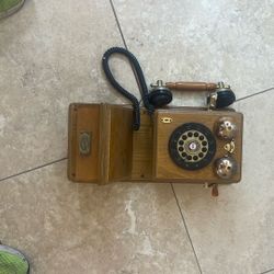 Vintage Wall-Mount Rotary Telephone – Solid Wood 