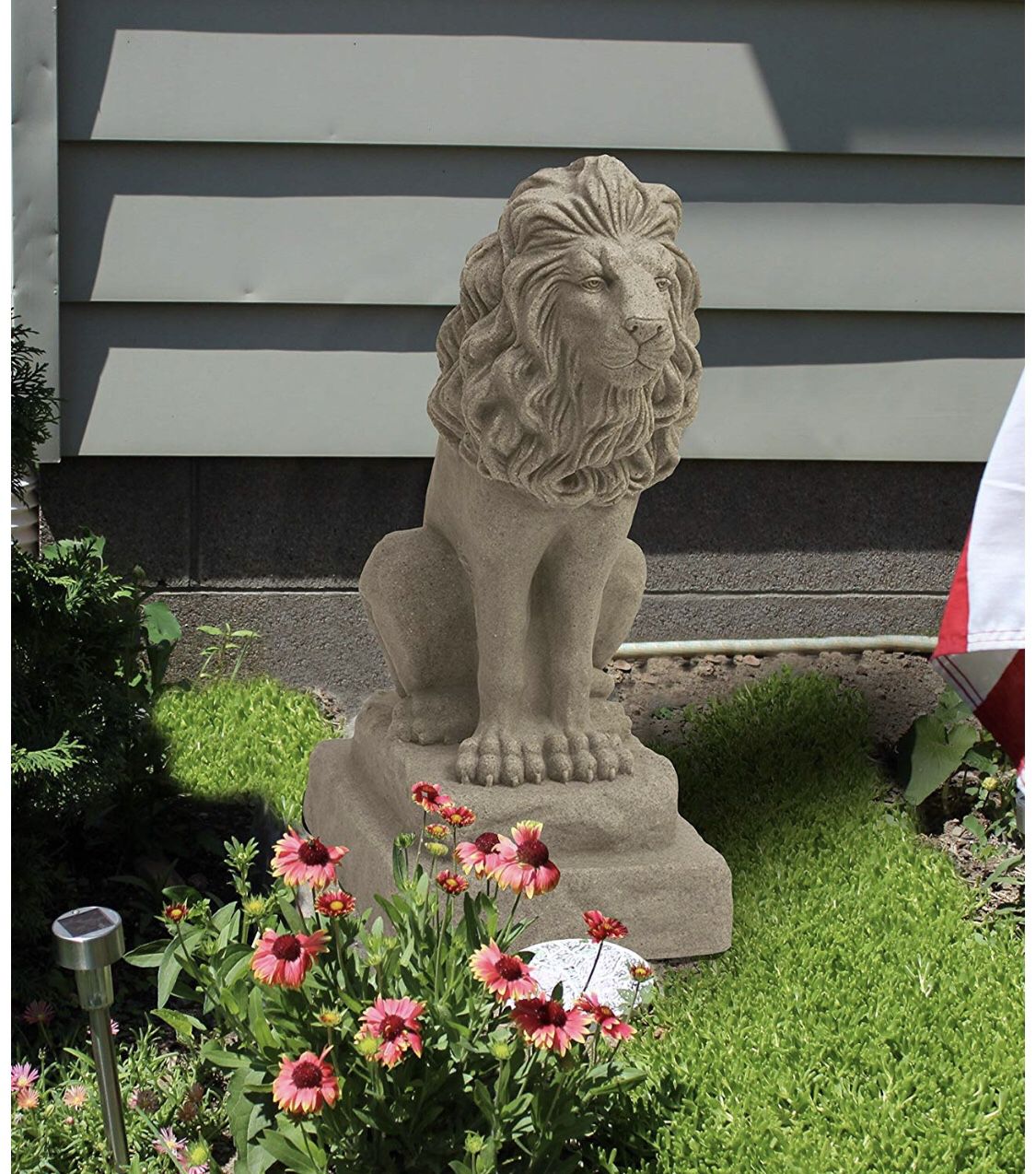 Guardian Lion Statue – Natural Sandstone Appearance – Made of Resin outside garden lawn mower area patio furniture set tiger animal