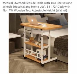 Overbed Table with Two Shelves and Wheels