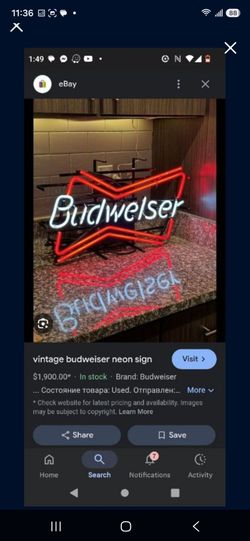 Antique neon Budweiser Bar Light