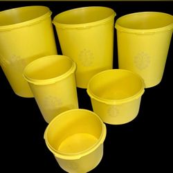 Tupperware Servalier Nesting Canister Set Of 6 W/ Lids Gold Harvest Yellow VNTG