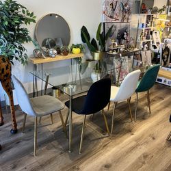 Modern Gold Velvet Glass dining Set Pick A Color