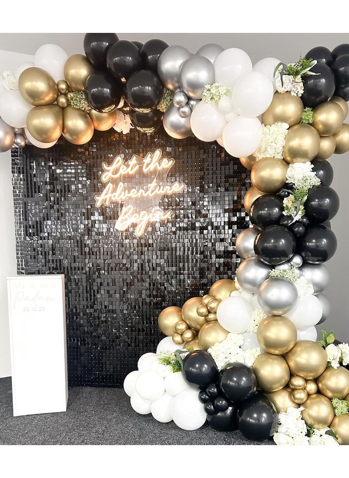 Shimmer Wall Backdrop Black Square Sequin Wall Panel Backdrop Decor for Wedding, Anniversary, Birthday, Party, 36 Panels