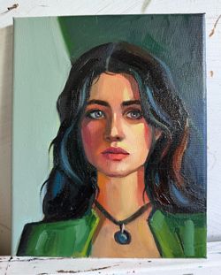 Original Oil Portrait Painting “Emerald Silence”, 10х8
