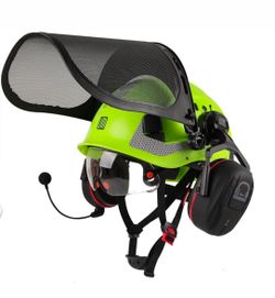Safety Helmet with Built-in Visor, Mesh Face Shield, and Bluetooth Ear Muffs, 5 in 1 Arborist Helmet for Chainsaw, Logging, and Garden Work, ANSI Z89.