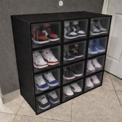 NEW 12 X Shoe Storage Organizer Stackable X-Large Boxes Fits Men Size 14 Box Size 14x11x8.5 Inch Tall 