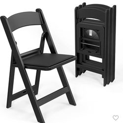 Resin Folding Chairs with Cushion, Foldable Plastic Chair with Comfortable Padded Seats, Perfect for Event Party Indoor Outdoor, Black, 4 PC