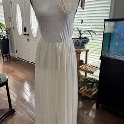 White Sleeveless Dress with Flower Accent