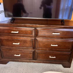 Solid Wood 6-Drawer Dresser – Glossy Brown w/ Silver Handles – $100 OBO