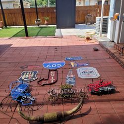 Neon Beer Lights And 8 Tin Signs