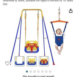 Baby Swing With Chair And Jumper 2 In 1 Baby Jumper Bouncer Foldable Frame 