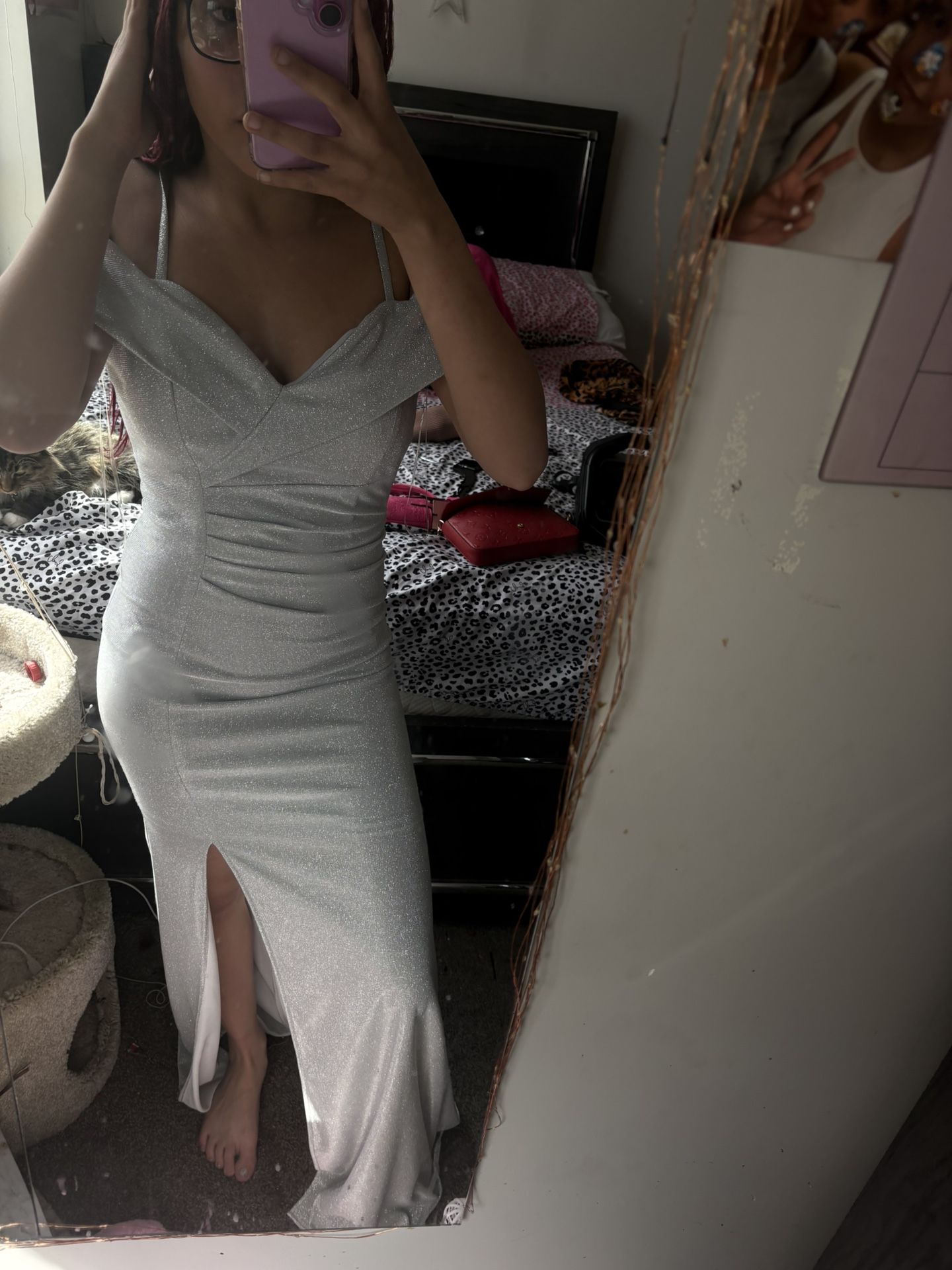 silver glittery prom dress