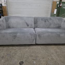 Modular Silver Gray Velvet Contemporary Sofa.