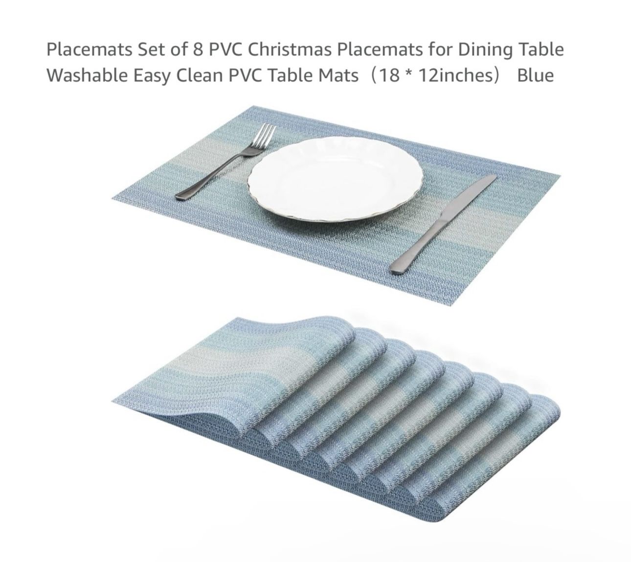 Brand new Placemats Set of 8 PVC Christmas Placemats for Dining Table Washable Easy Clean PVC Table Mats(18 * 12inches) Blue Whitestone/Flushing, Que