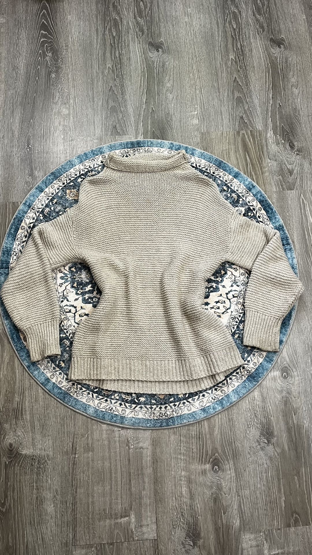 Leith Small Oversized Oatmeal Cream Cotton Knit Turtleneck Sweater Anthropologie