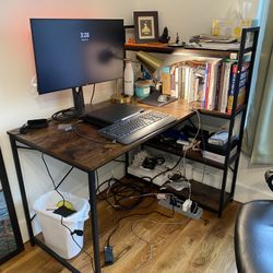 L-Shaped Desk with Bookshelf 