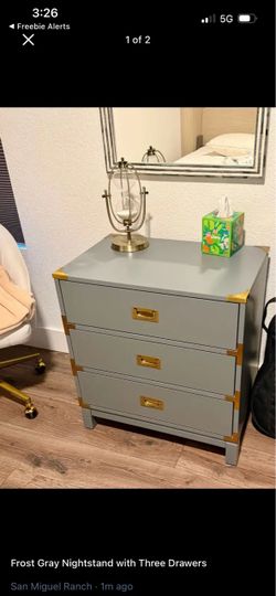 Gray Campaign Nightstand with Three Drawers