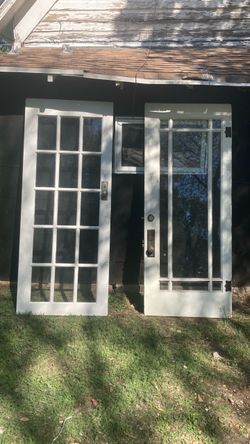 Two White Wood Glass Panel Exterior Doors