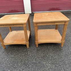 Pair Of Solid Wooden Side Tables . Needs Painted or Refinished  24” wide 24” deep  23 1/2” tall 