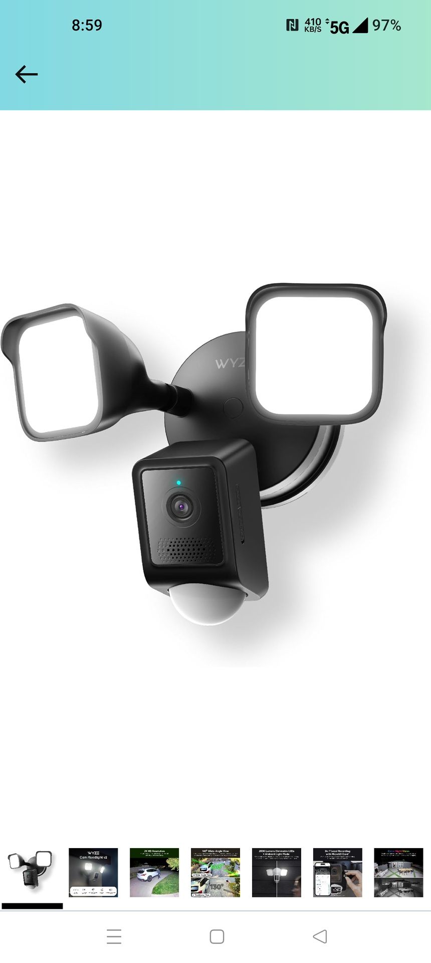 WYZE Floodlight Camera v2, 2800 Lumen LEDs, 2K HD Outdoor Security