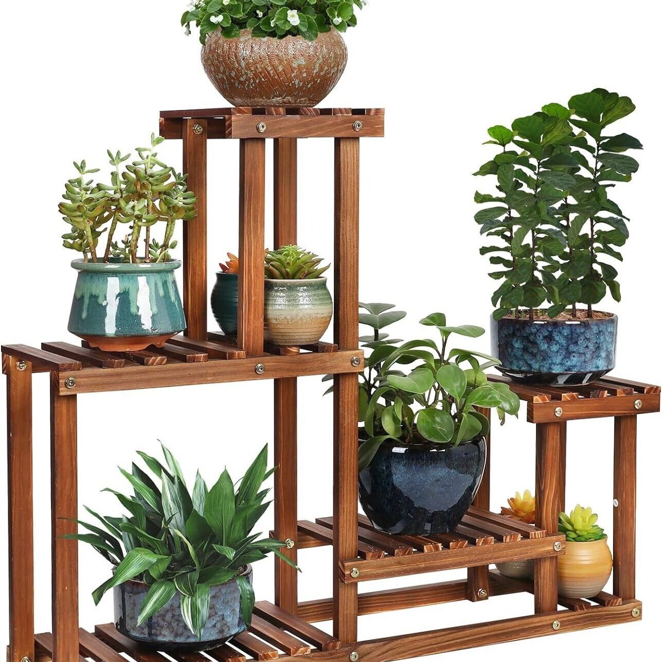 Wood Plant Stand Rack 3 Tier 6 Potted Indoor Outdoor Flower Pot Display Shelf