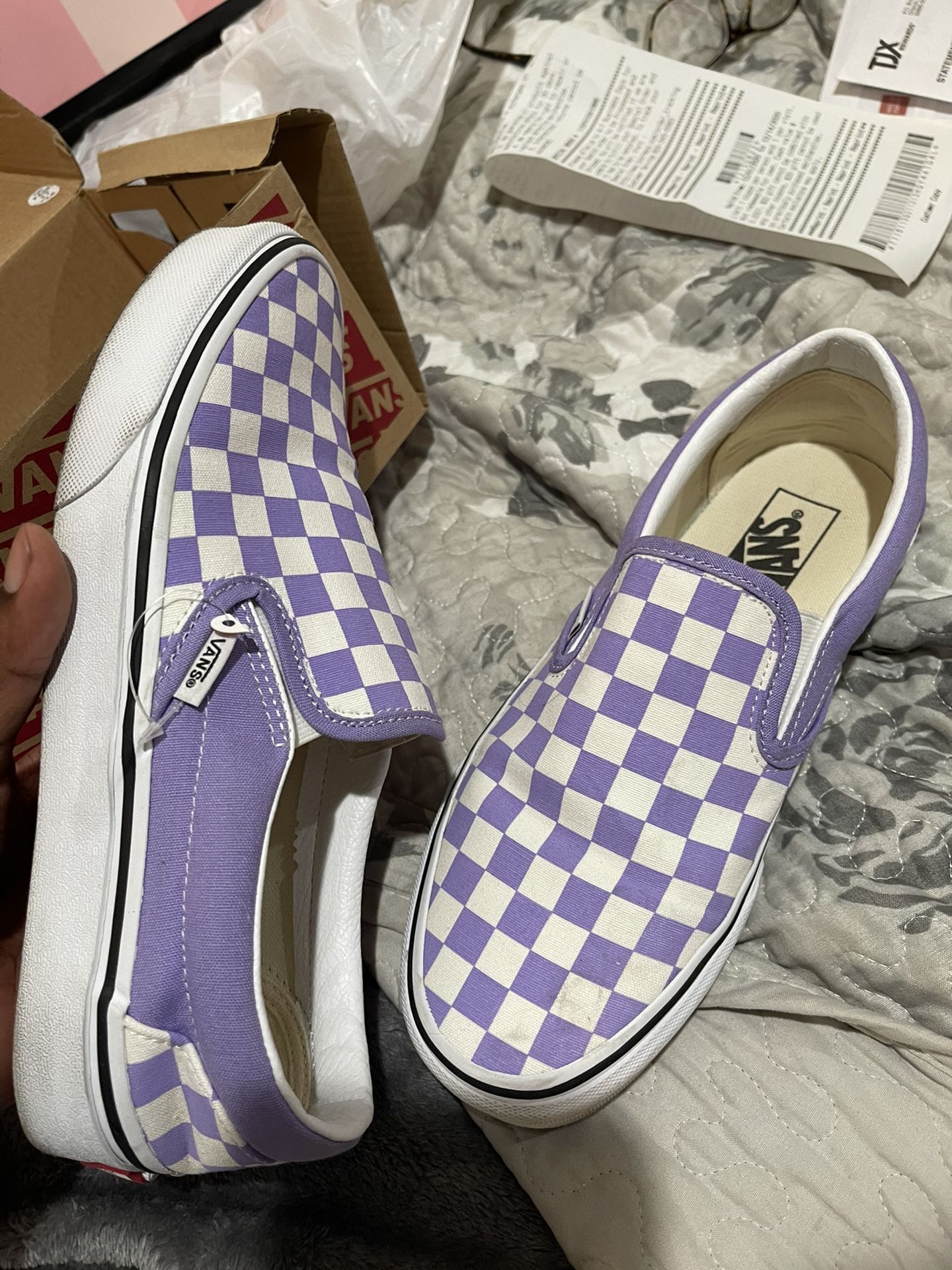 White/Purple Checkered Vans