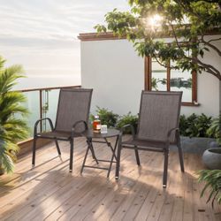 3 PCs Patio set, Outdoor 2 Stackable Camping Chairs W/Breathable Textilene Fabric, Foldable Table