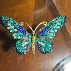 Vintage Brooch BUTTERFLY, With Blue And Green rhinestones