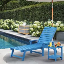 Hellen Keller Blue 2-Piece HDPS Plastic Adjustable Outdoor Patio Reclining Chaise Loung