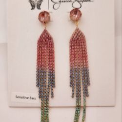 Jessica Simpson Multi Colored Crystal Fringe Earrings NOC