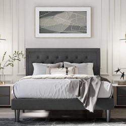 Queen Size Hegg Tufted Upholstered Platform Bed with Wood Slats Headboard Includ