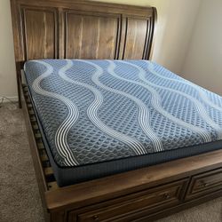 King size bed no mattress with two- storage drawers