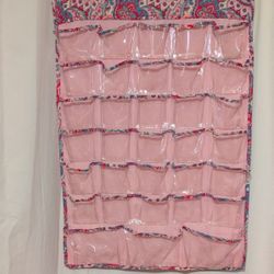 Organizer Storage Reversible Pink Paisley Gold Tone Hanger 66 Compartments