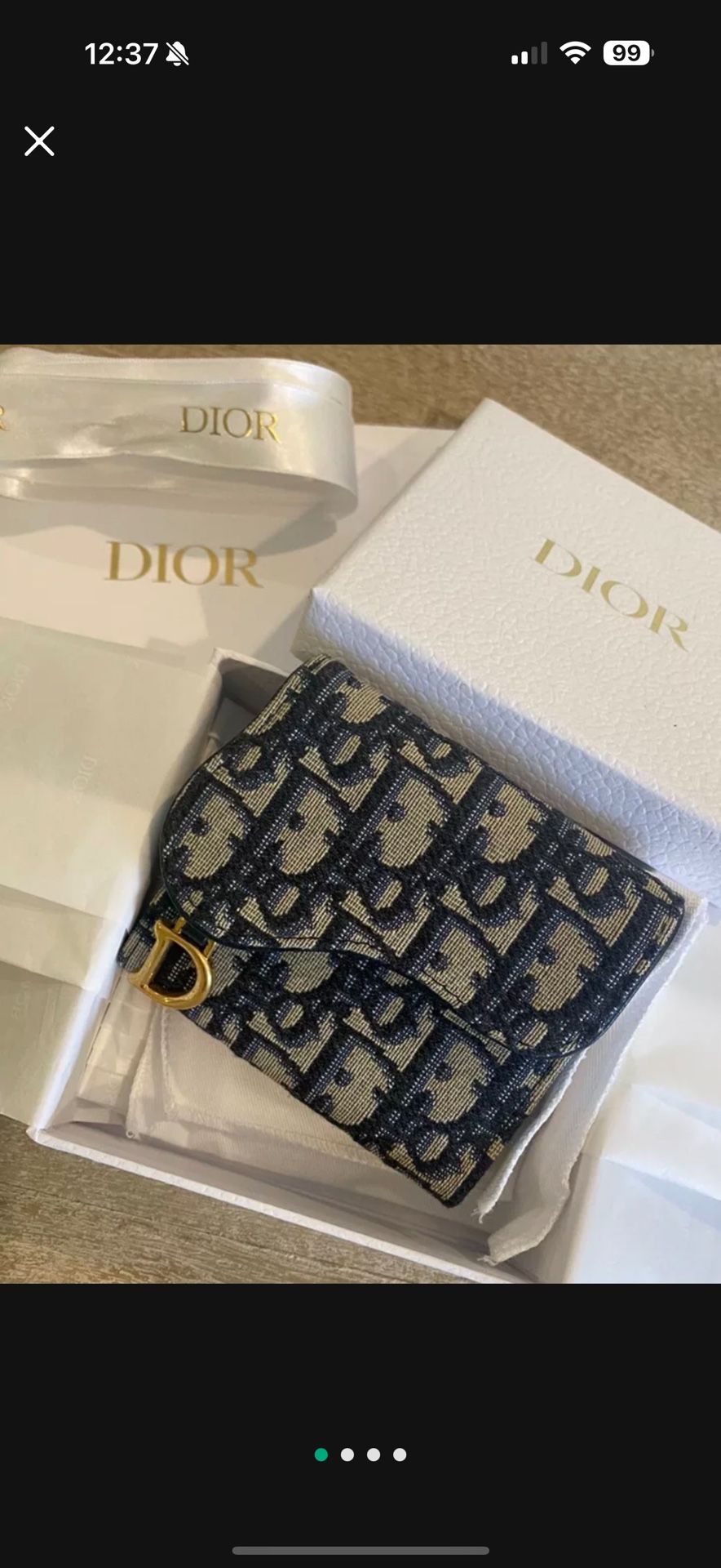 Authentic NEW Christian Dior Blue Saddle Lotus Compact Short Wallet