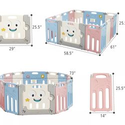 Costzon Foldable Baby Playpen, 14-Panel Play Yards with Lock Door & Anti-Slip Rubber Bases