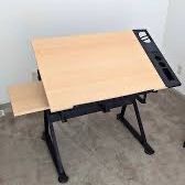 ZENSTYLE Drafting Table Wooden Drawing Desk Craft Station Artist W/ Stool and Charging Station Natural