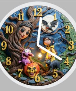 Courage the cowardly dog and Coraline Halloween spooky Christmas Thanksgiving ready art clock
