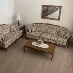 Couches, tables, lamps and mirror
