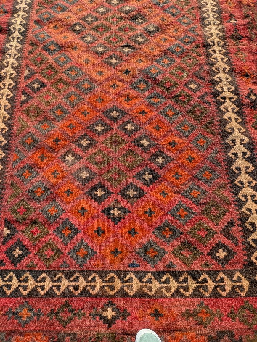 Gorgeous Vintage Large Flat Woven Kilim Rug 9 X 12.5'
