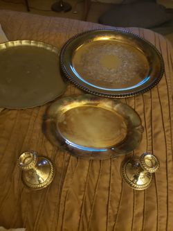 Sterling silver platters n candle holders n spoon n tea cup silver