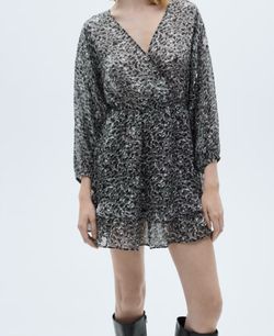 MANGO Women's Dress BLACK Ruffled Animal Print, Size M