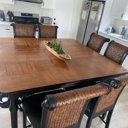 Square Counter Dining Room Set Table, 8 Chairs