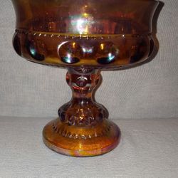 Vintage Marigold Carnival Glass Compote Candy Dish