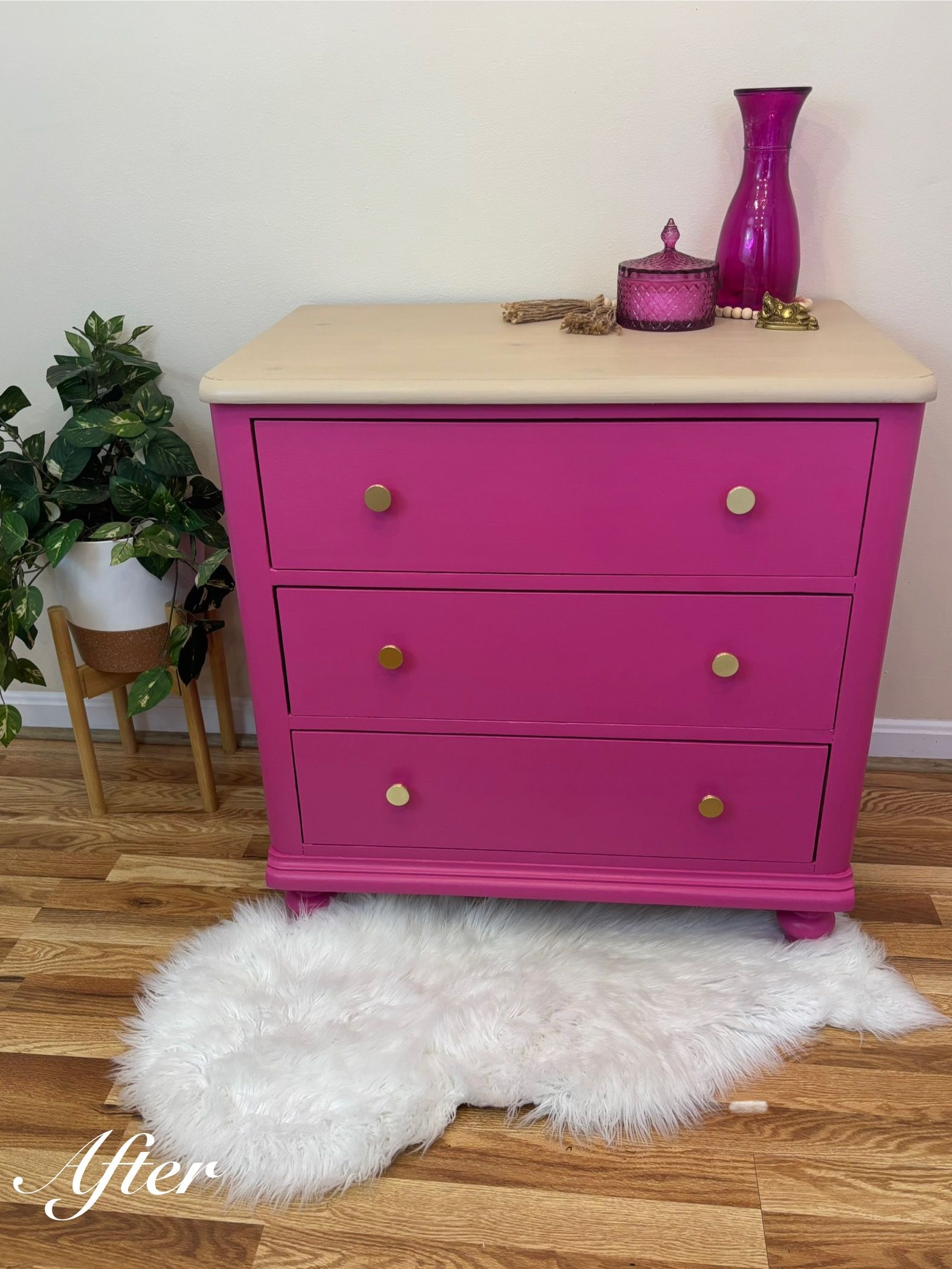 Refinished Petite “Barbiecore” three drawer dresser